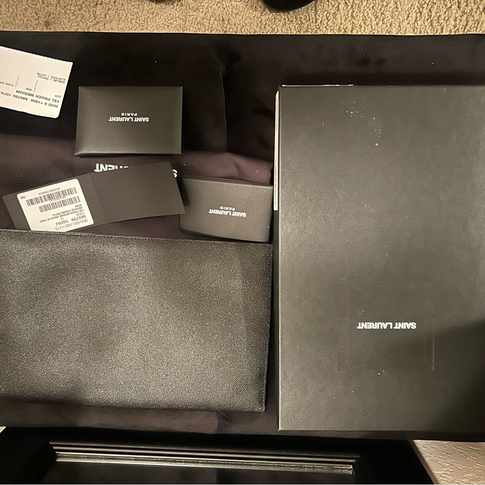 Saint Laurent Black Clutch with Gold Logo - Picture 5 of 5